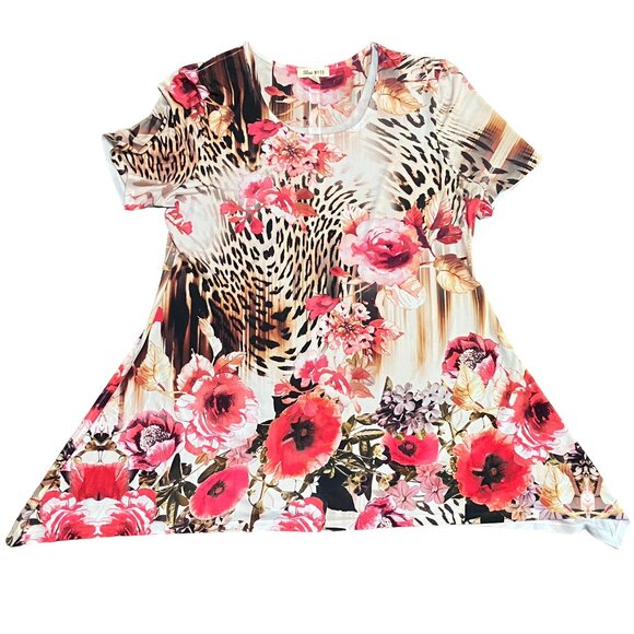 Blue Mood (M) Floral Leapoard Print casual rayon Top - Picture 8 of 10